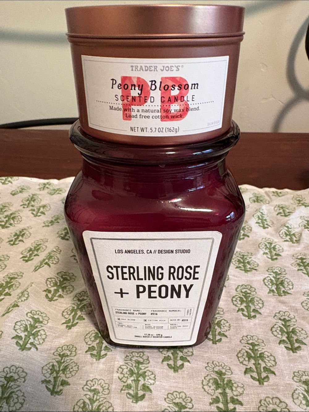 Trader Joe’s peony blossom and
Design studio sterling rose and peony candles